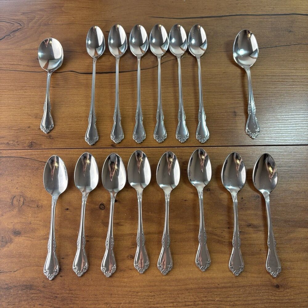 Oneida MANSFIELD 16 piece Deluxe Wm A Rogers Stainless Flatware Iced Tea Spoons